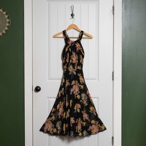ASOS Backless Floral Dress - Black and Yellow